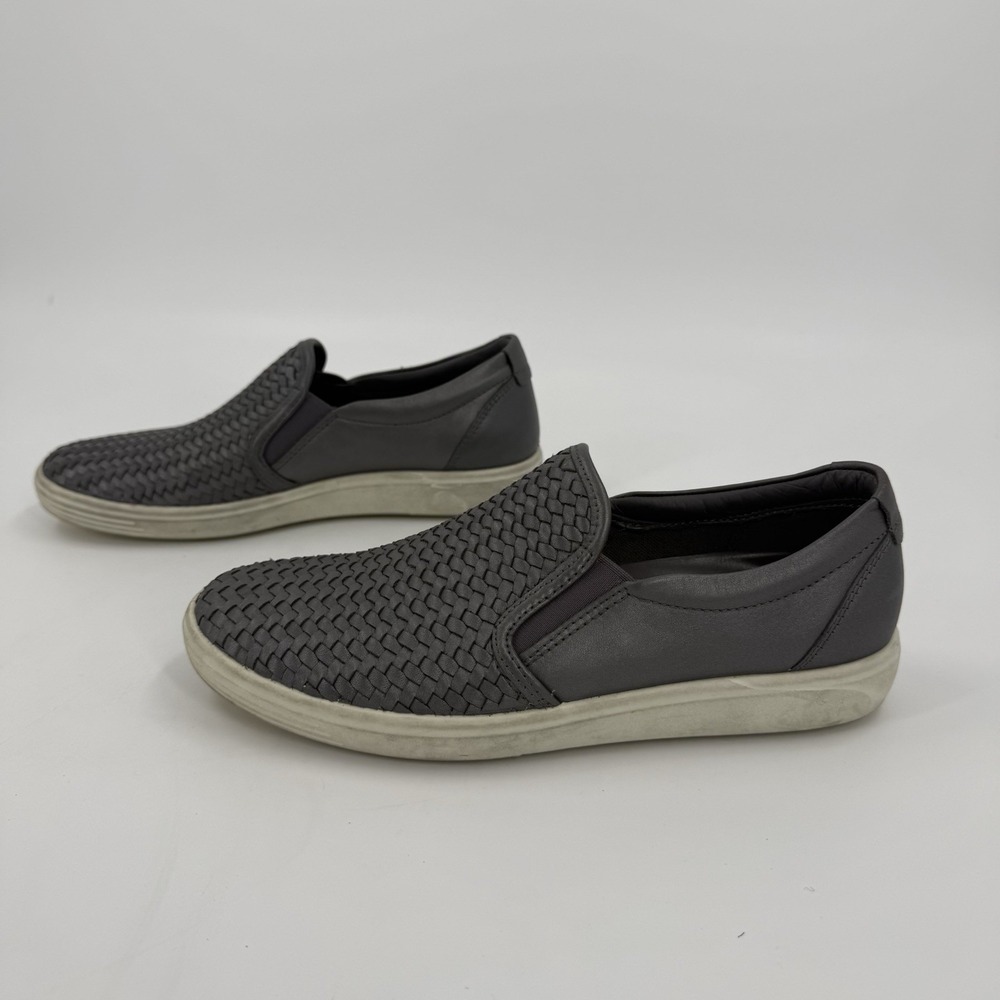 Ecco Soft Woven Leather Slip On Gray Silver Sneakers.  Size 9 - 9.5 US